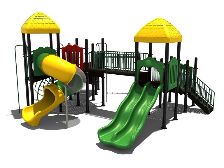 Schoolplein-Vooraanzicht glijbanen