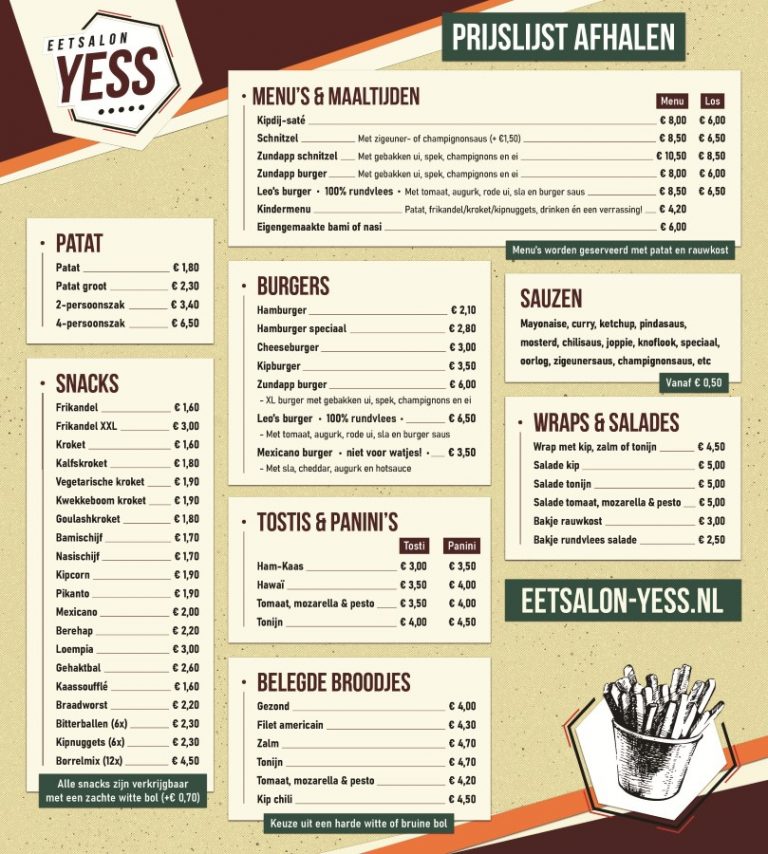Eetsalon Yess Prijslijst afhalen Custom