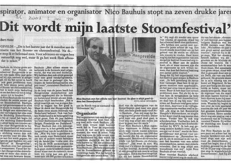 Laatste jaar Nico Bauhuis 2 6 1990 stoom knipsel nico