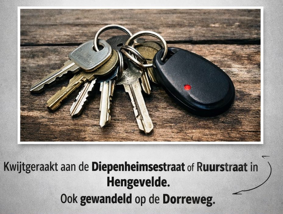 Sleutelbos kwijtgeraakt in en rond Hengevelde