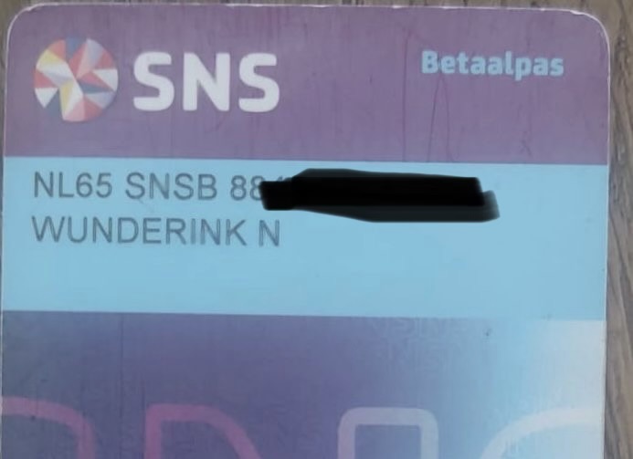 Bankpas gevonden van N. Wunderink